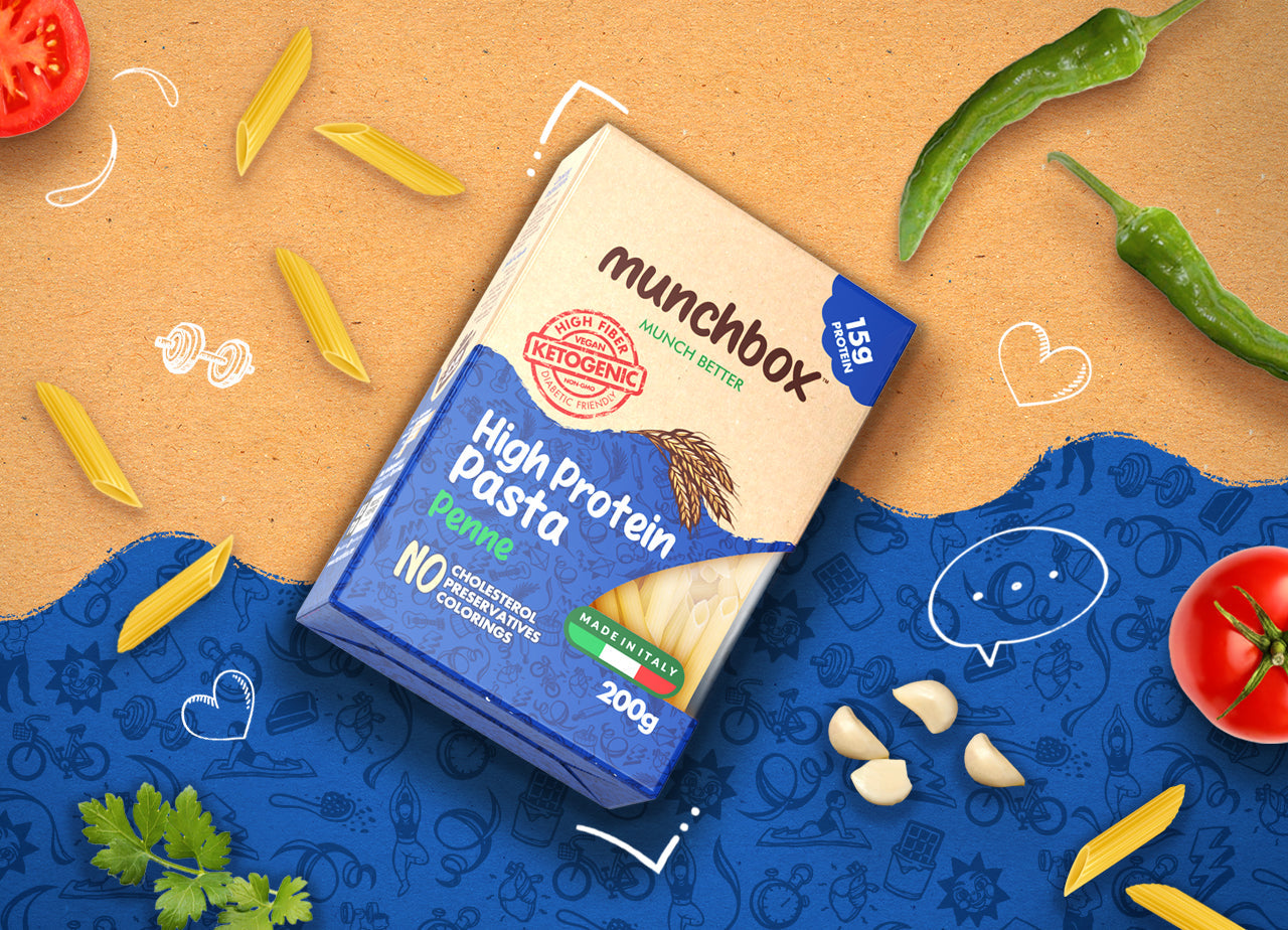 Premium high protein low carb penne pasta by Munchbox UAE