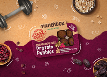 Load image into Gallery viewer, A pack of premium cranberries and oats protein pebbles by Munchbox

