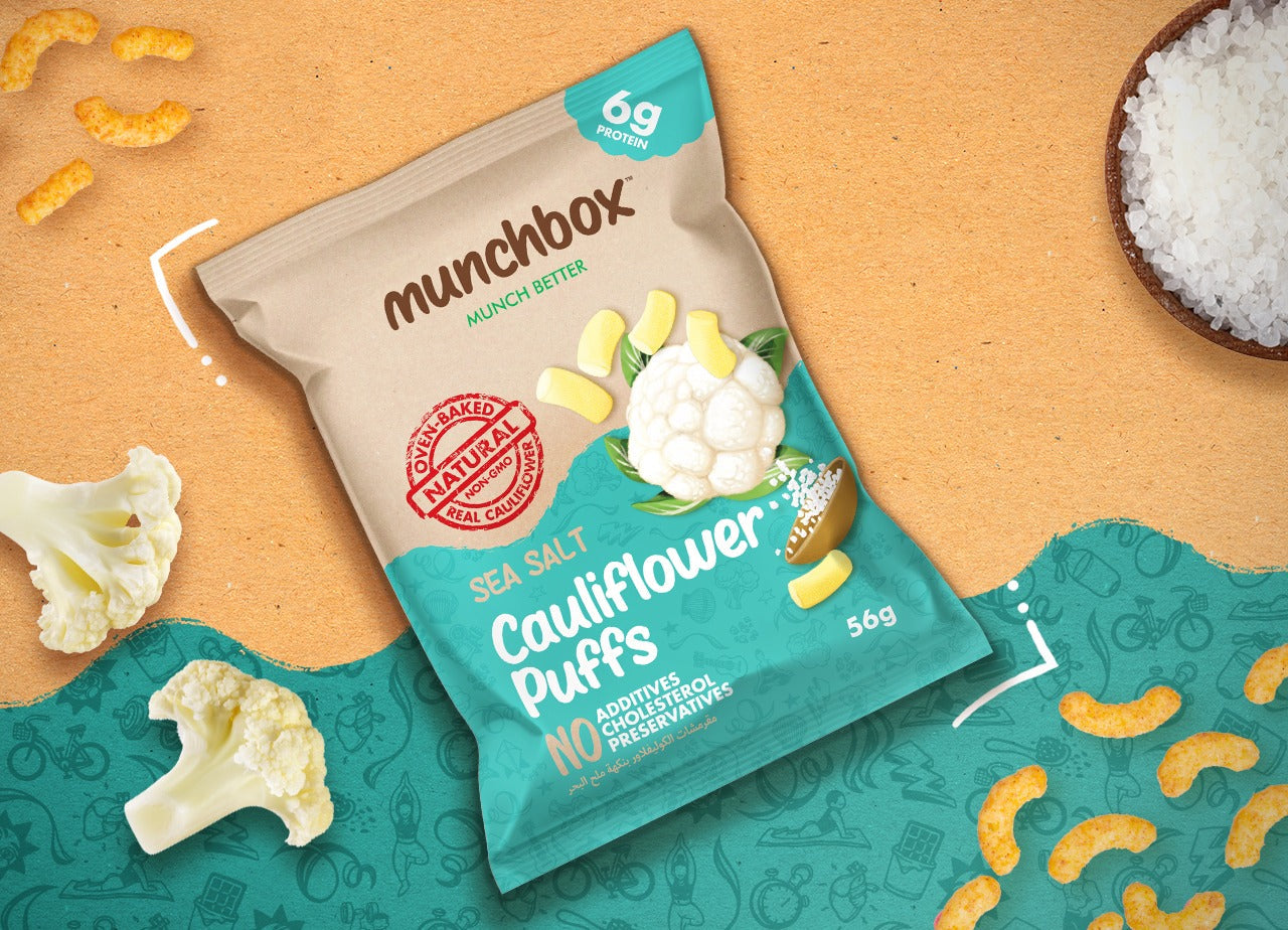 premium sea salt oven baked cauliflower puffs by Munchbox UAE.