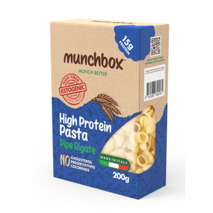 Premium High protein low carb pipe rigate pasta by Munchbox UAE.