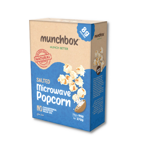 Premium salted microwave popcorn by Munchbox UAE.