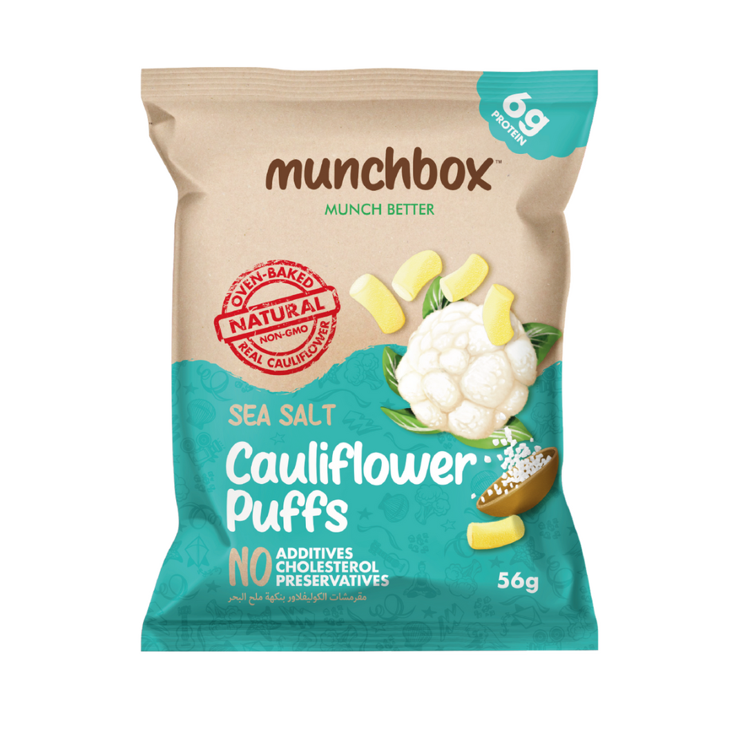 premium sea salt oven baked cauliflower puffs by Munchbox UAE.