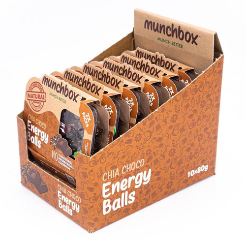 A pack of 10 chia choco energy balls by Munchbox