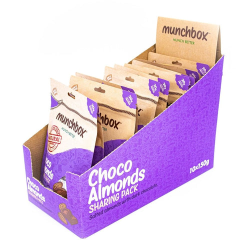 A box of 10 premium pack of 150g choco almond sharing pack by Munchbox
