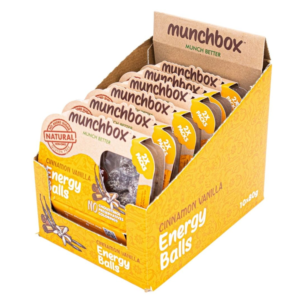 A pack of 10 cinnamon vanilla energy balls by Munchbox 