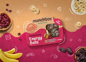 A pack of premium cranbanana energy balls by Munchbox