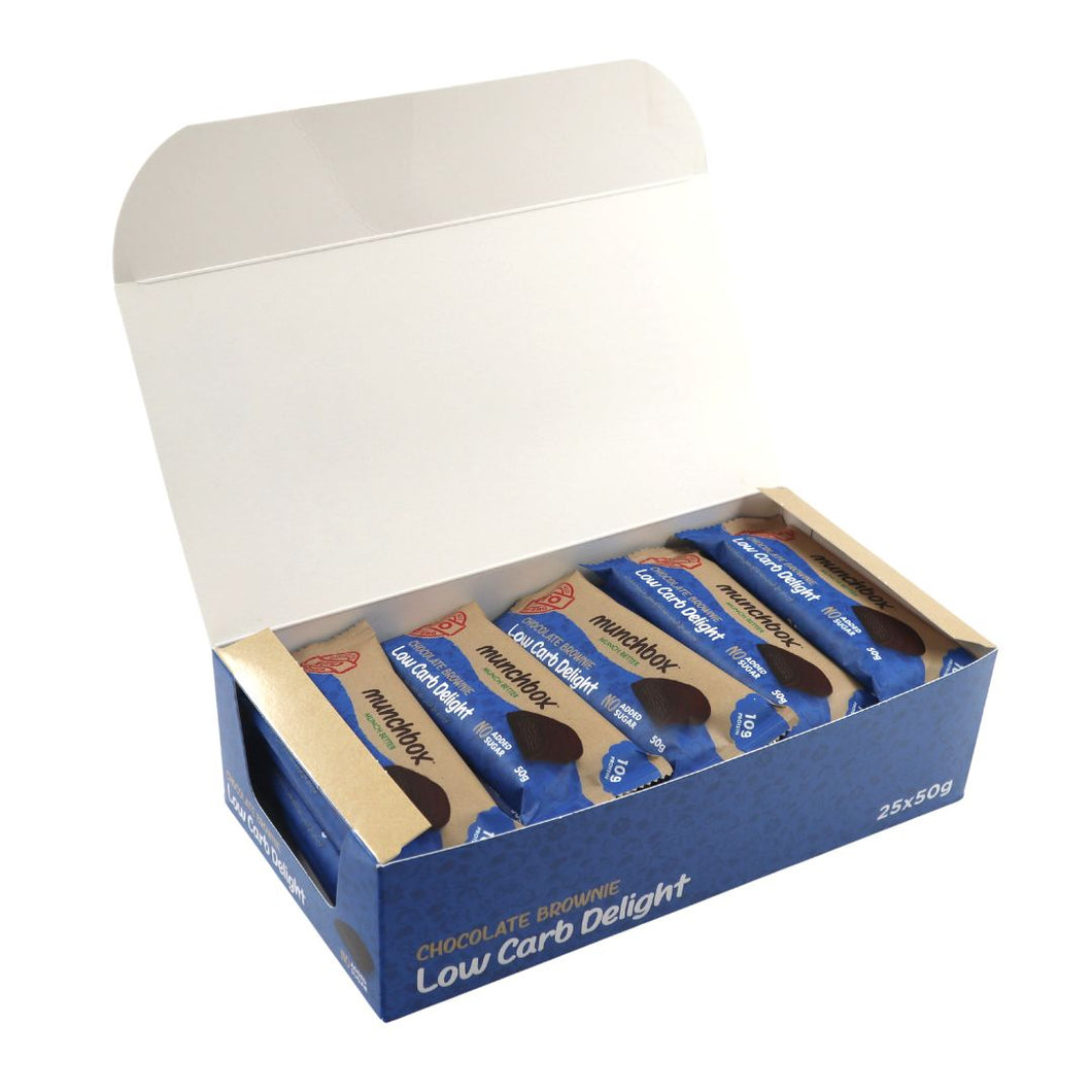 a box of premium chocolate brownie bar by Munchbox UAE