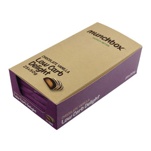 a box of premium keto chocolate vanilla bar by Munchbox UAE