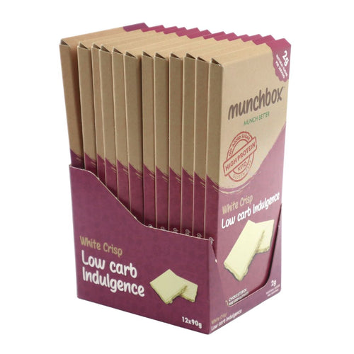 a box of White chocolate low carb indulgence by Munchbox UAE