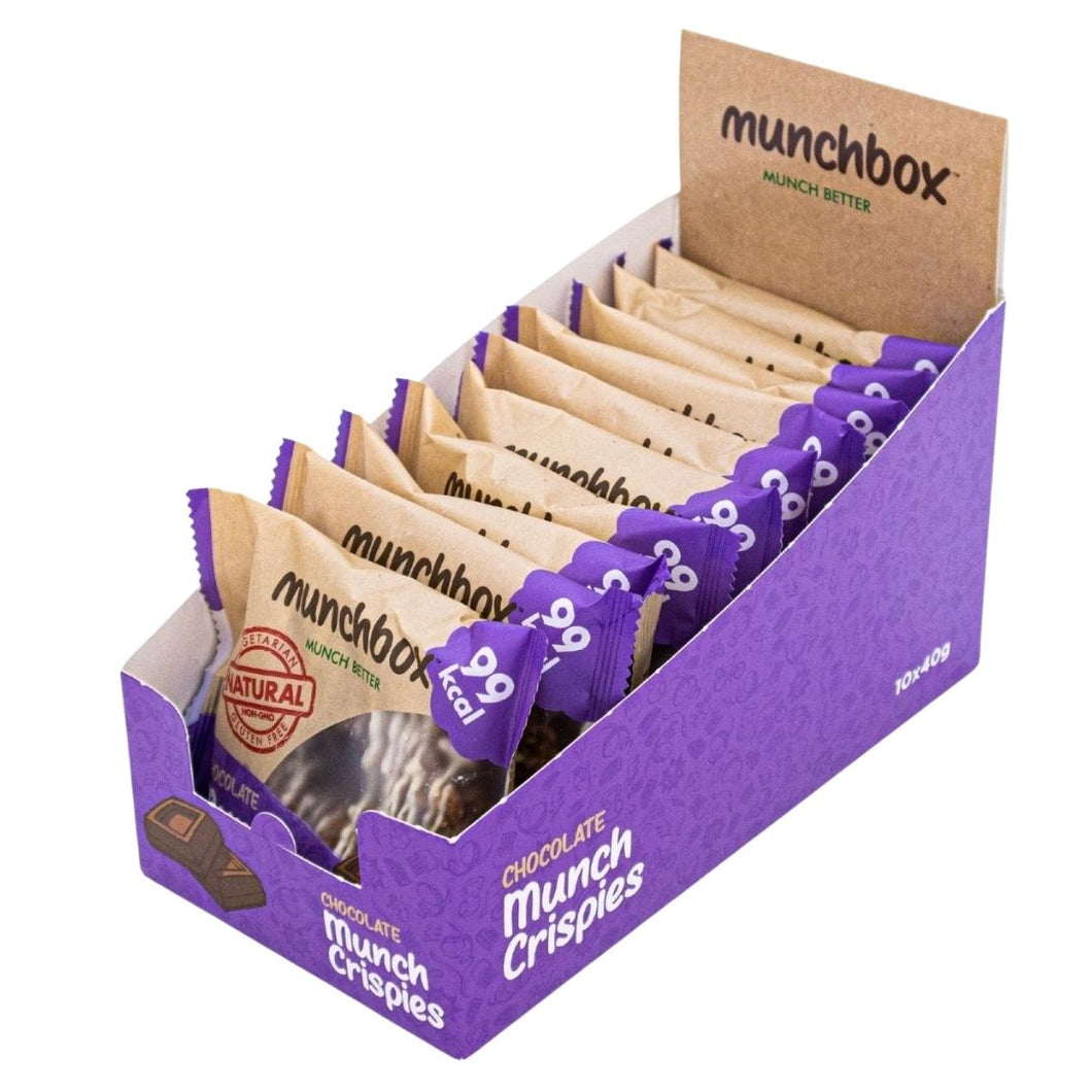 A pack of 10 premium chocolate munch crispies by Munchbox 