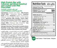 Load image into Gallery viewer, nutritional facts for premium keto chocolate hazelnut bar by Munchbox UAE
