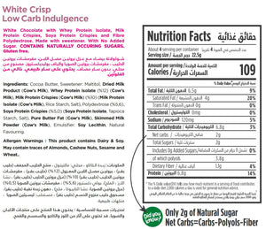 nutritional facts for White chocolate low carb indulgence by Munchbox UAE