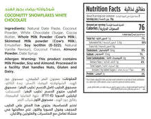 Load image into Gallery viewer, Nutritional facts for munchpop coconutty snowflakes white chocolate by Munchbox UAE.

