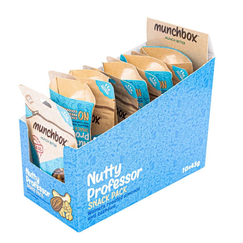 a box of 10 premium pack of 45g roasted nuts by Munchbox