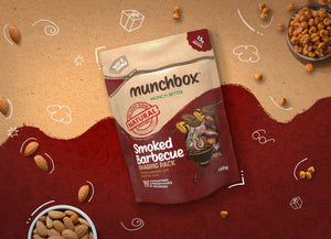 a pemium pack of 150g smoked bbq almonds and corn by Munchbox