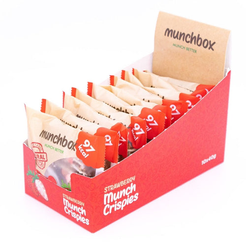 a pack of 10 premium strawberry munch crispies by munchbox